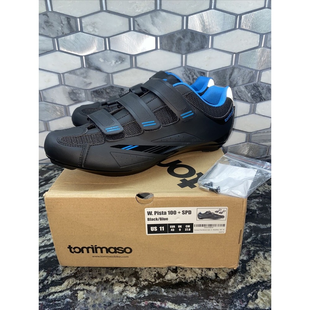 Tommaso Pista Womens Indoor Cycling Shoe Black/Blue Sz 11‎ NIB